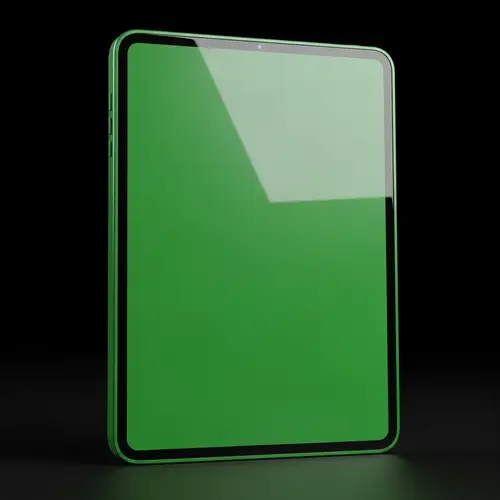 Green Handheld Tablet on Black Background