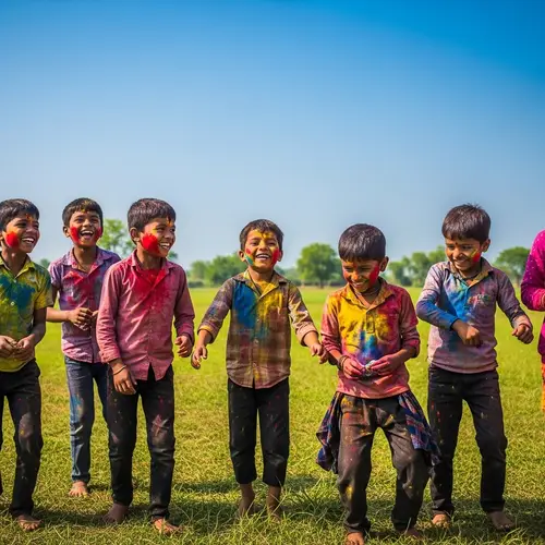Joyful Kids Dancing at Holi Festival in India