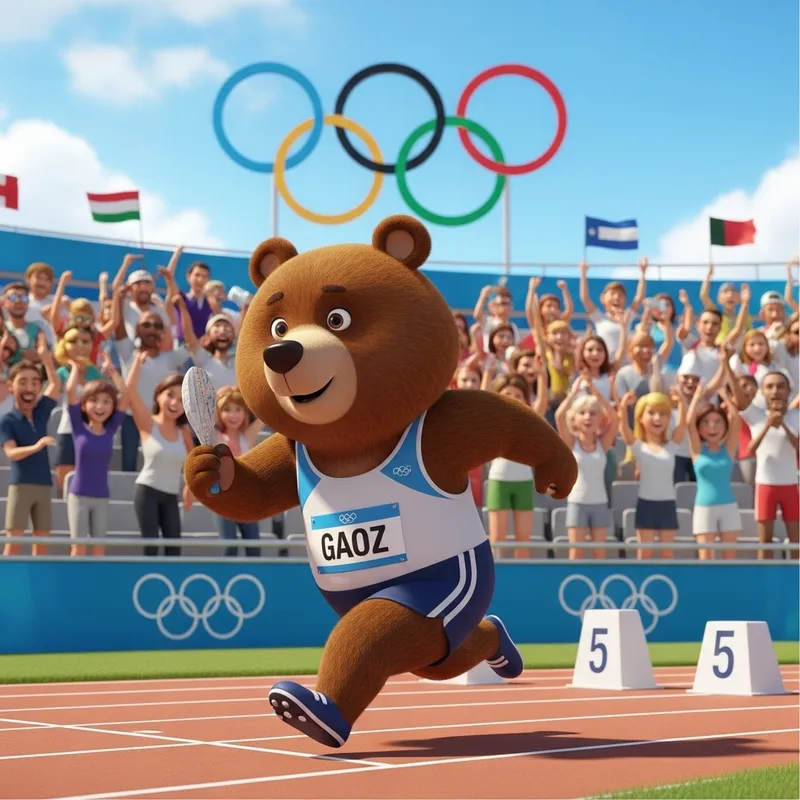 Animated Brown Bear at the Olympic Games