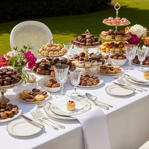 Elegant Outdoor Feast with Decadent Chocolates and Sweets