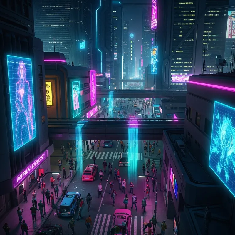 Vibrant Cyberpunk Cityscape with Neon Lights
