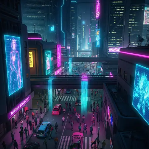 Futuristic Cyberpunk Cityscape with Vibrant Neon Lights