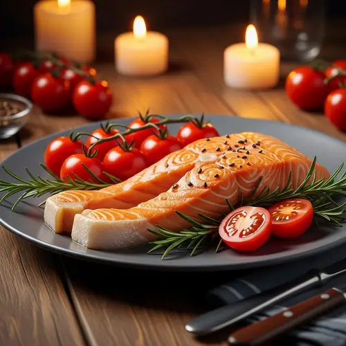Succulent Salmon Steak with Rosemary and Tomatoes
