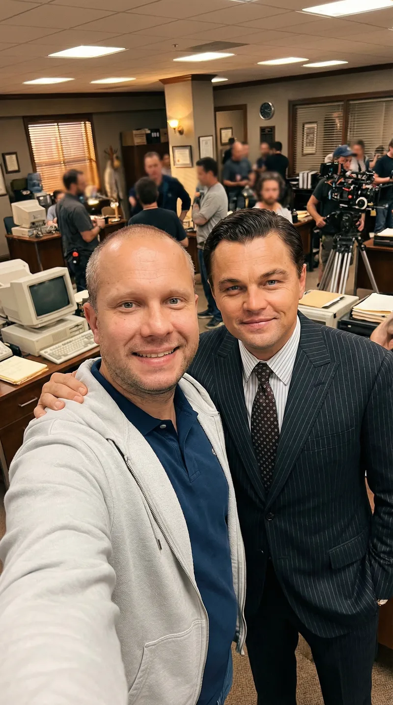 Selfie with Leonardo DiCaprio on Wolf of Wall Street Set