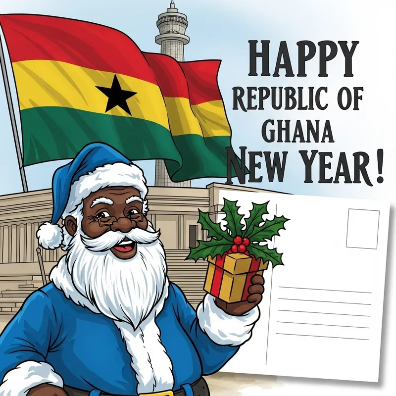 Festive Black Santa Claus in Ghana Landmark Postcard