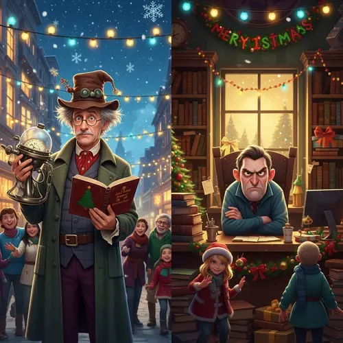 Whimsical Time-Travel Novelist Meets Grumpy Bookstore Owner in Festive Scene