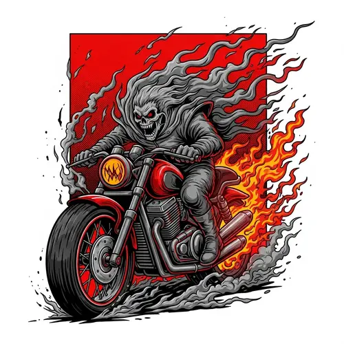 Aggressive Spectral Figure Motorcycle Illustration | Comic Style Artwork