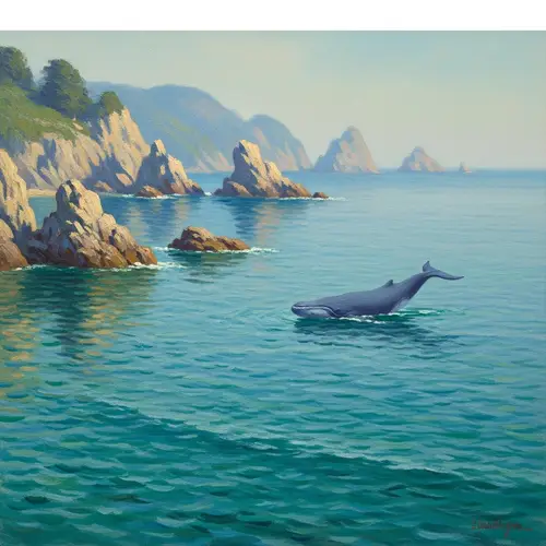 Tranquil Ocean & Majestic Whale Oil Painting | Claude Monet Inspiration