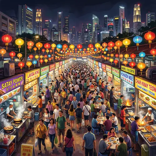 Vibrant Night Market in Singapore: A Digital Painting