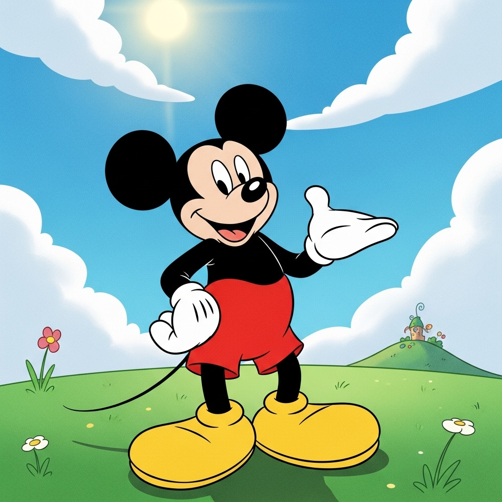 Cheerful Mickey Mouse Cartoon | Outdoor Sunny Day | AI Art Generator |  Easy-Peasy.AI, image size:1024x1024
