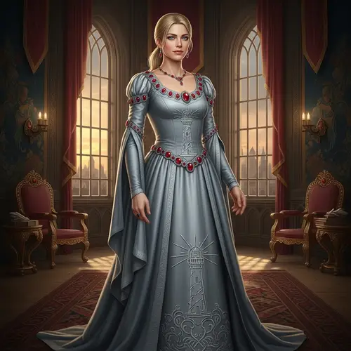 Ceryse Hightower: Noble Woman in Silver Gown with Ruby Adornments