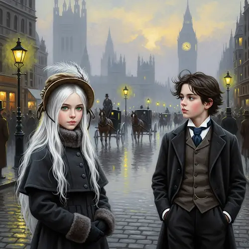 19th Century Style Oil Painting Depicting Scene in London