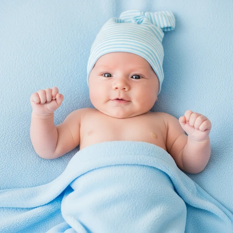 Innocent Baby on Soft Blue Blanket
