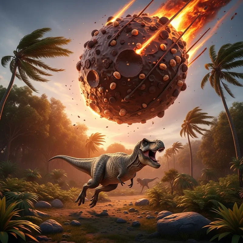 Dinosaur Escaping Chocolate Meteor