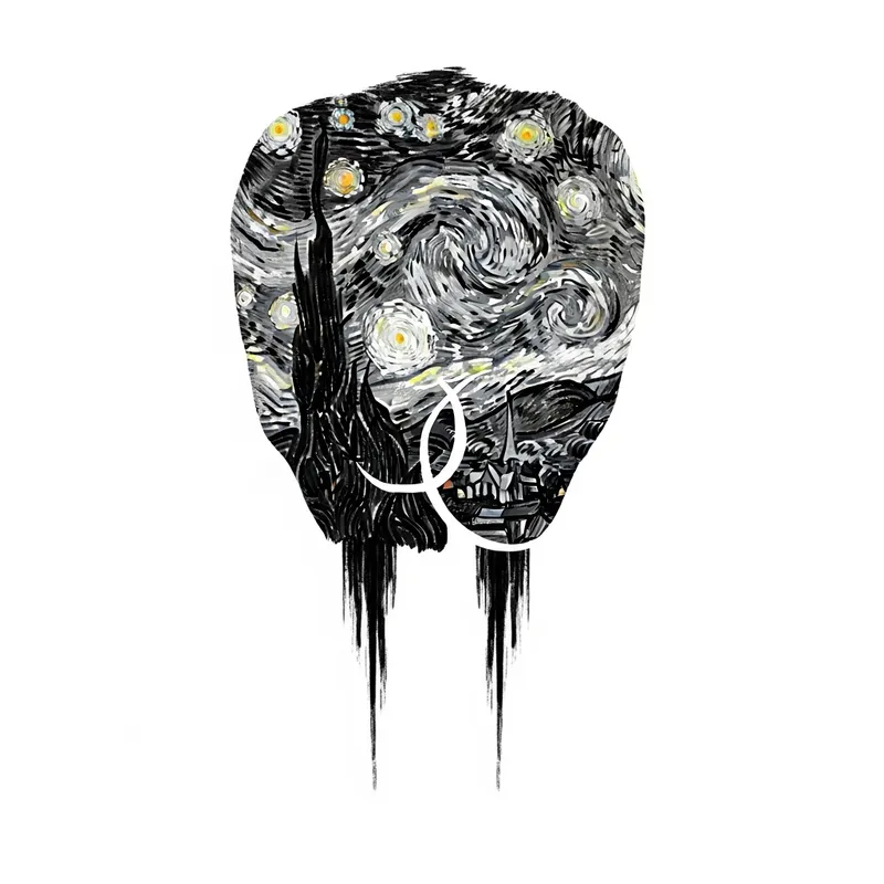 Monochromatic Starlit Night Tattoo Design for Couples