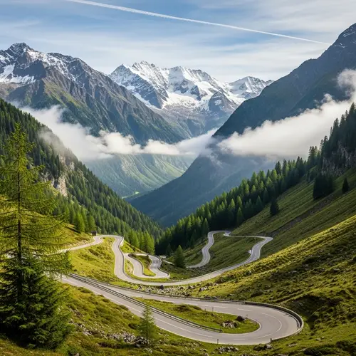 Scenic Mountain Road Amid Verdant Terrain | Majestic Mountains