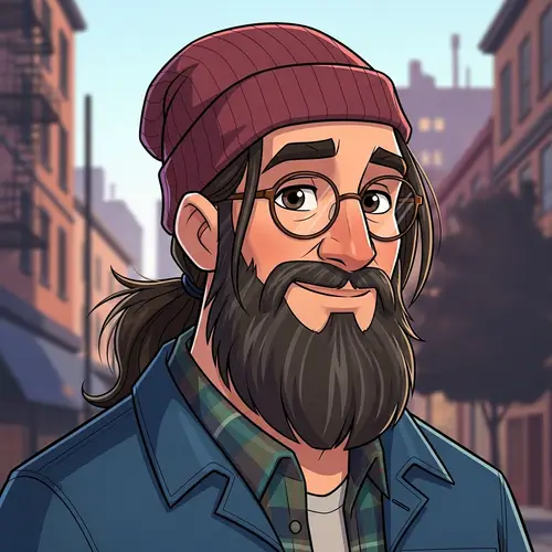 Hipster Man Portrait with Full Beard in Cartoon Style