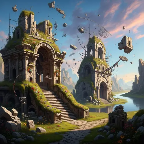 Surreal Ancient Ruins Landscape | Abstract Art