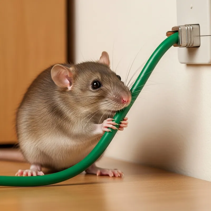 Urban Wildlife: Rat Nibbling on Electrical Cord - Enthralling Snapshot