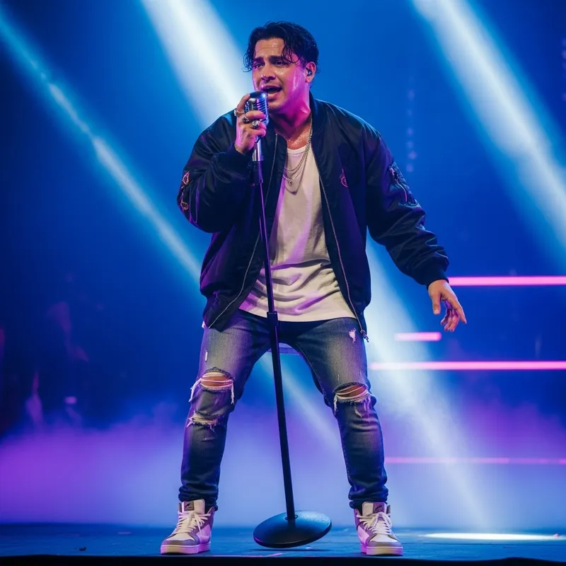 Anuel AA: Latin-pop Singer on Energizing Neon-Lit Stage