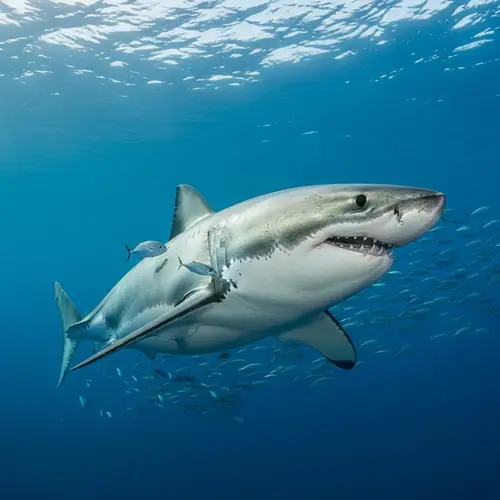 Powerful Great White Shark in the Deep Blue Ocean