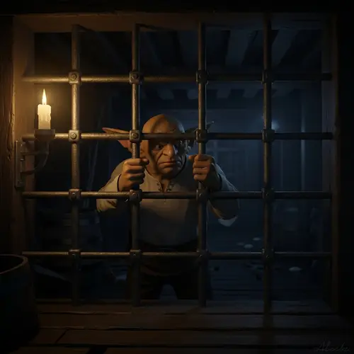 Goblin Captured Behind Iron Grate on Ship