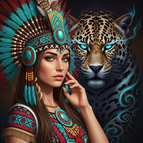 Beautiful Aztec Girl with Contemporary Clothing and Headdress