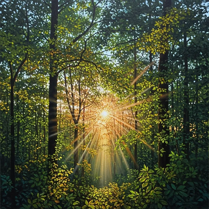 Inverted Forest Canopy at Dawn | Vibrant Sunlight Filtered Art