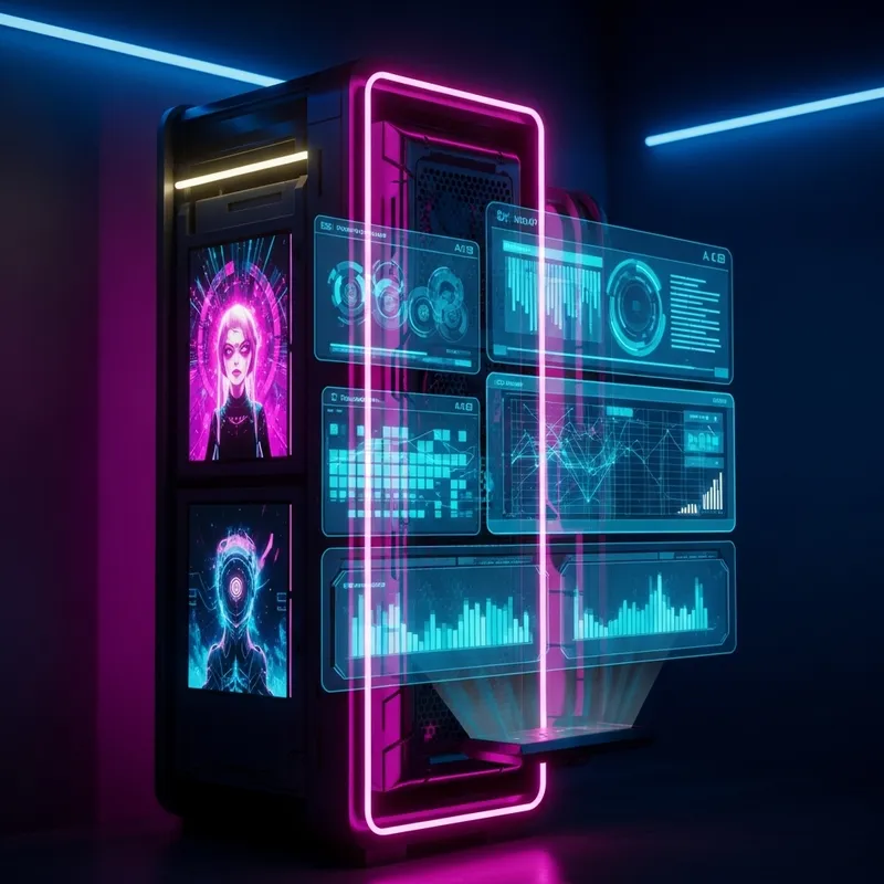 Futuristic Cyberpunk Computer System | Neon Holographic Design