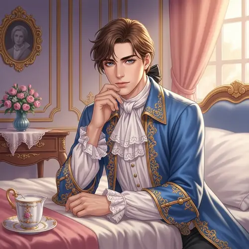 Stunning 18th-Century Inspired Portrait of Young Man in Ornate Nightgown