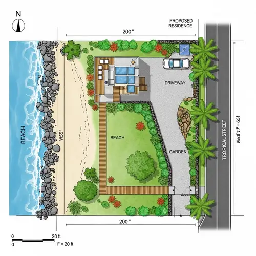 Architectural Plot Plan for 200x65 ft Lot with Rocky Beach View