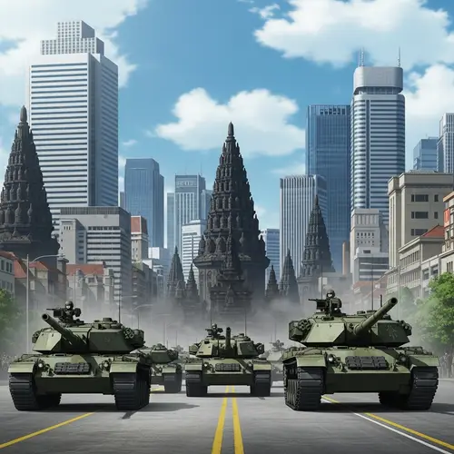 Tank Marching in Jakarta City Anime Style