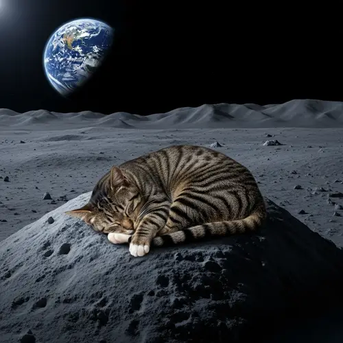 Cat Sleeping on Mound on Moon