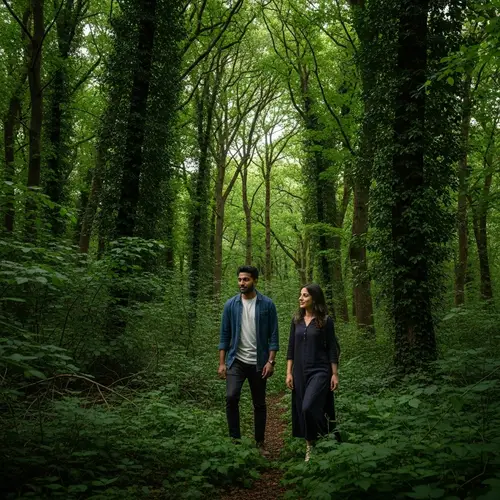 Exploring Lush Green Forest with South Asian Male and Middle-Eastern Female