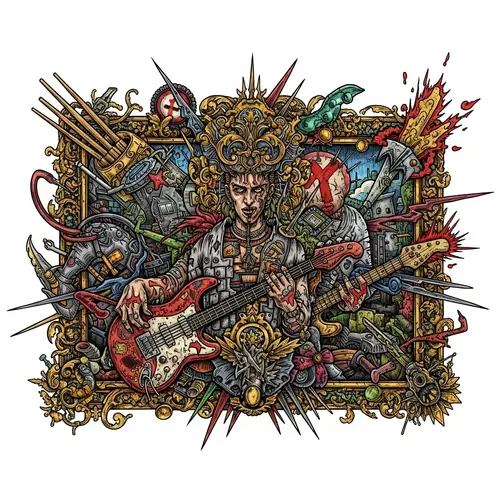 Baroque Punk Fusion Art | Intricate Chaos in 300x300 Painting