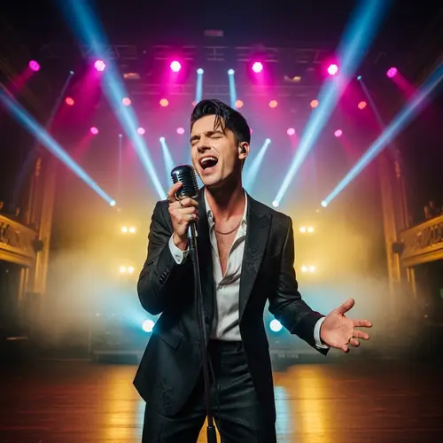 Stylish Male Singer Performing on Grand Stage | YourWebsite