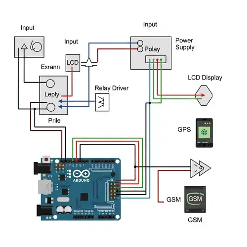 Arduino Integration with Power Supply, Relay Driver, LCD Display, GPS & GSM