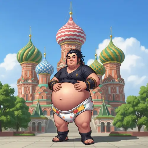 Cheerful East Asian Fantasy Character in Playful Pregnancy Outfit