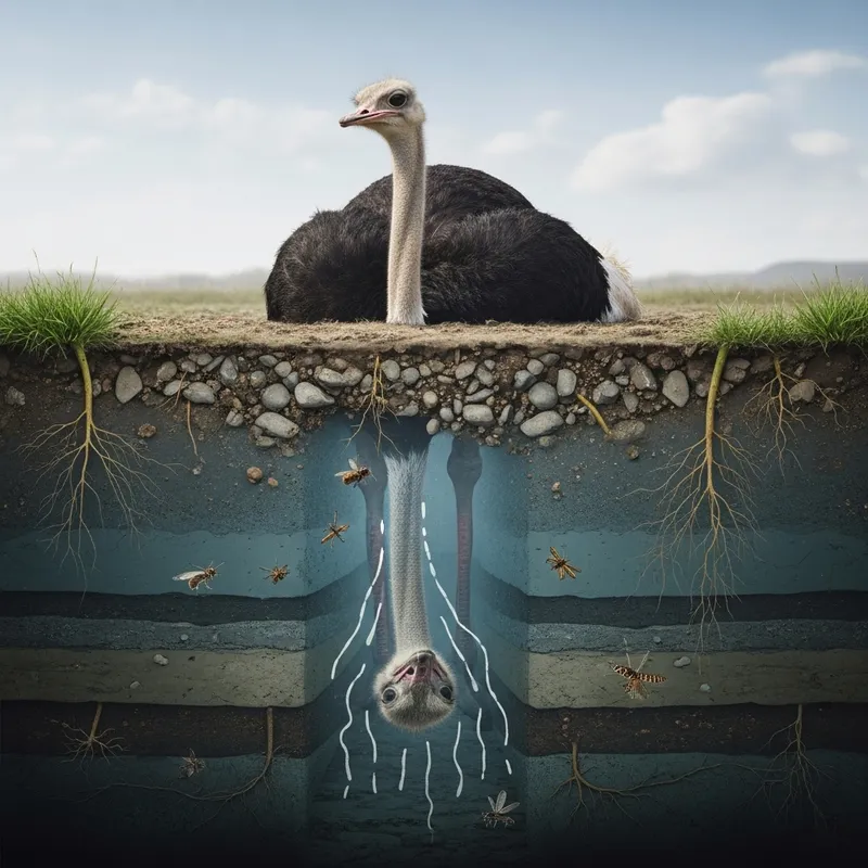 Ostrich with Head Buried in the Ground: Unique Perspective