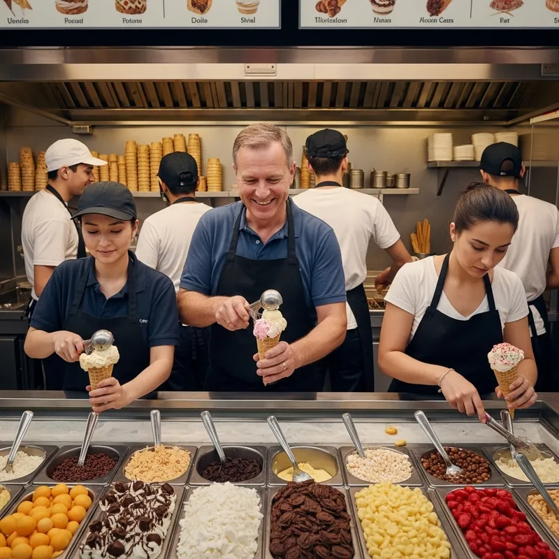 Bustling Ice Cream Parlor: Nostalgic Delights & Vibrant Details