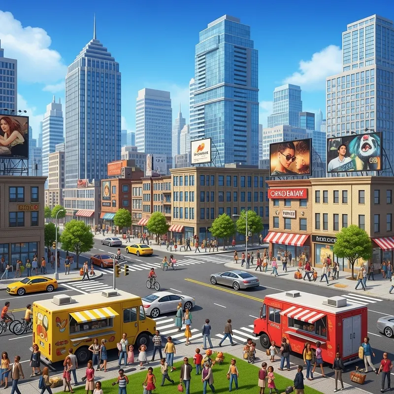 Vibrant City Life: A Realistic Metropolis Scene