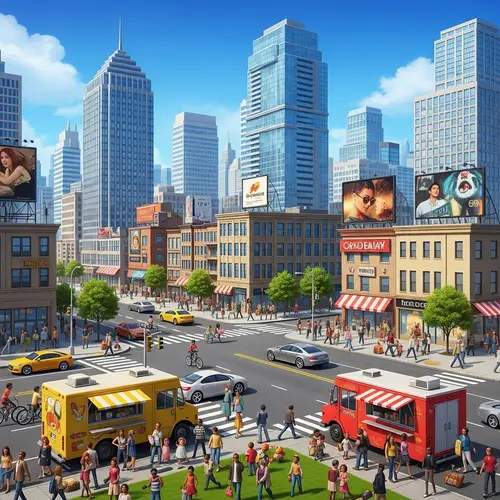 Vibrant City Life: A Realistic Metropolis Scene