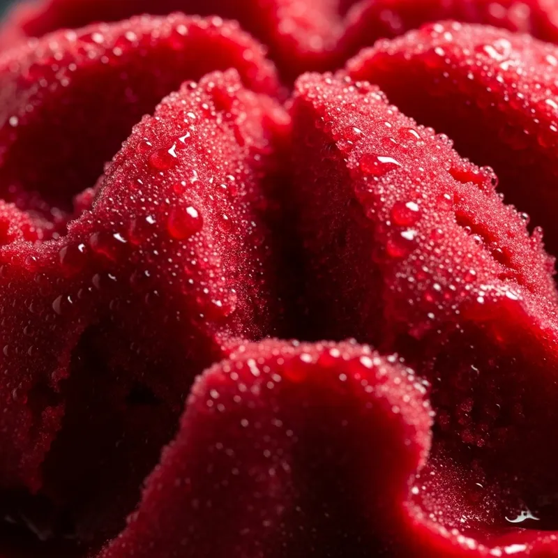 Refreshing Raspberry Sorbet with Rainwater Texture