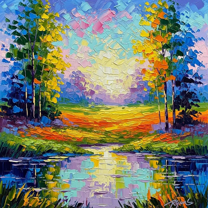 Vibrant Abstract Landscapes in Impressionist Style