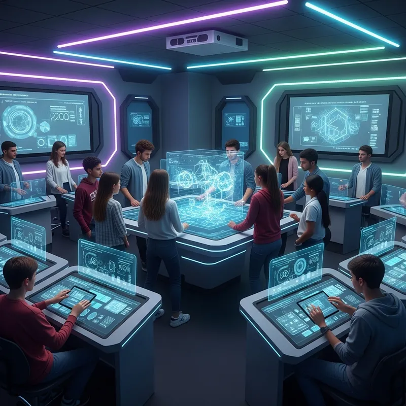 Futuristic AI Classroom with Diverse Students - Sci-Fi Learning Scene