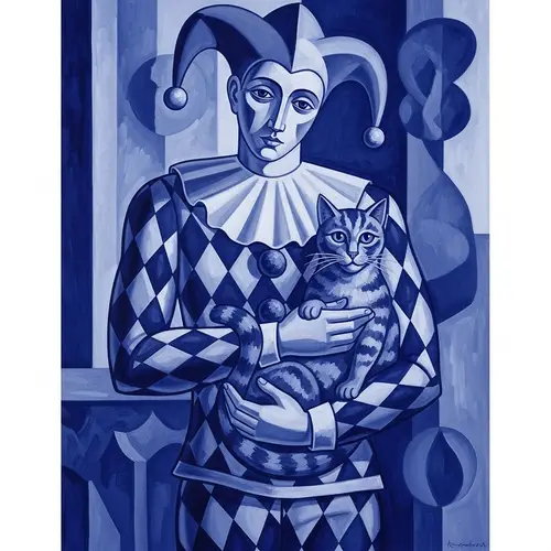 Harlequin Art in Blue: Cubist Influence from the 20th Century