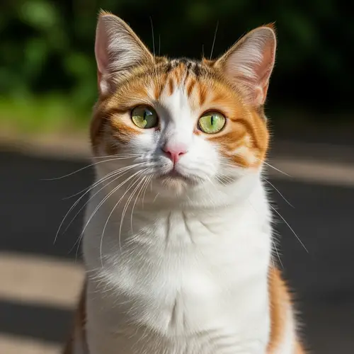 Fluffy Calico Domestic Cat | Emerald Eyes & Playful Stare