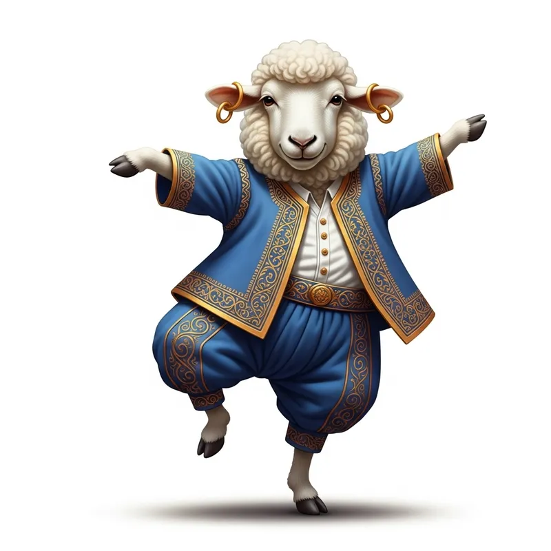 Draw a dancing sheep in elegant attire