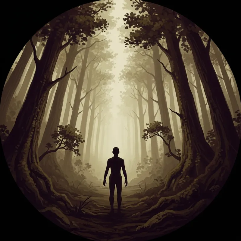 Enigmatic Figure Vanishing into Mist - Fantasy Forest Painting