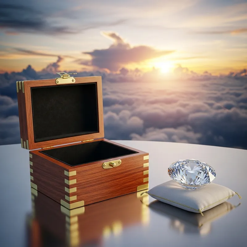 Quality Outside the Box - Wooden Box with Shining Diamond